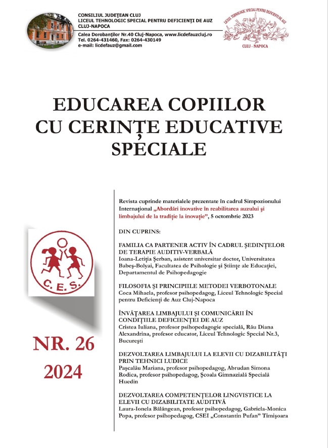 Revista EDUCAREA COPIILOR CU CERINŢE EDUCATIVE SPECIALE, nr. 26 din 2024