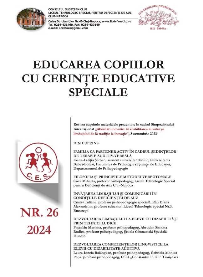 Revista EDUCAREA COPIILOR CU CERINŢE EDUCATIVE SPECIALE, nr. 26 din 2024